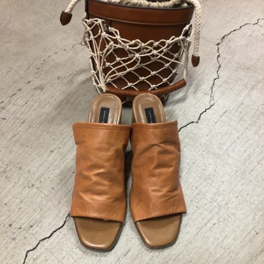 NEW Real LEATHER Block Heel Mules Shoes, 39